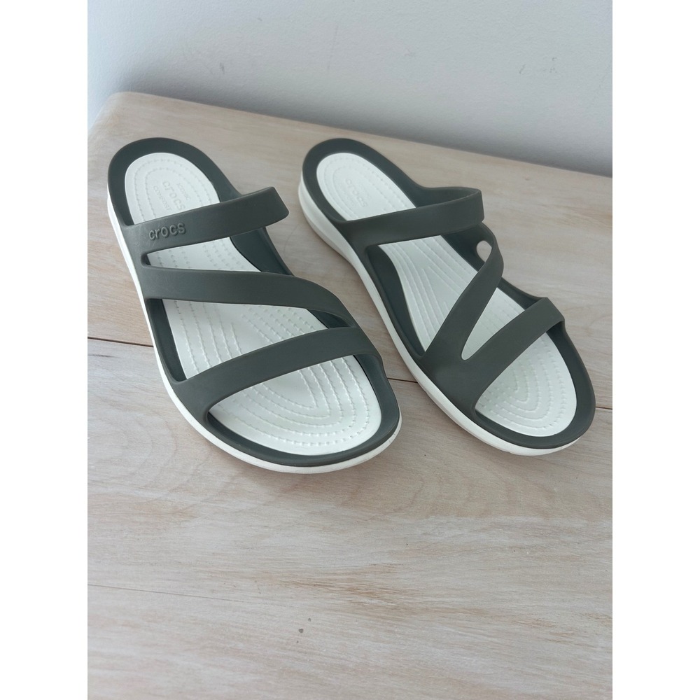 Crocs Swiftwater Olive Green White Strappy Sandals Womens Size 6 203998